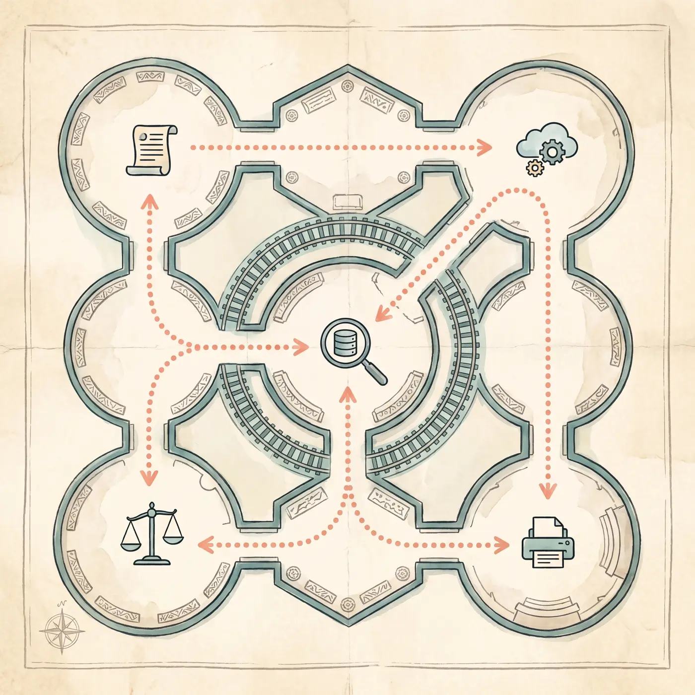 Illustrated map of public concept rooms for language model explainers